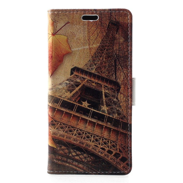 Pattern Printing Leather Stand Protection Shell for Google Pixel 3 - Eiffel Tower and Maple Leaves-1
