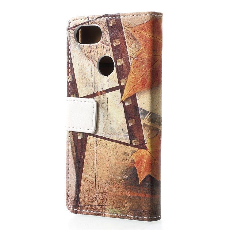 Pattern Printing Leather Stand Protection Shell for Google Pixel 3 - Eiffel Tower and Maple Leaves-2