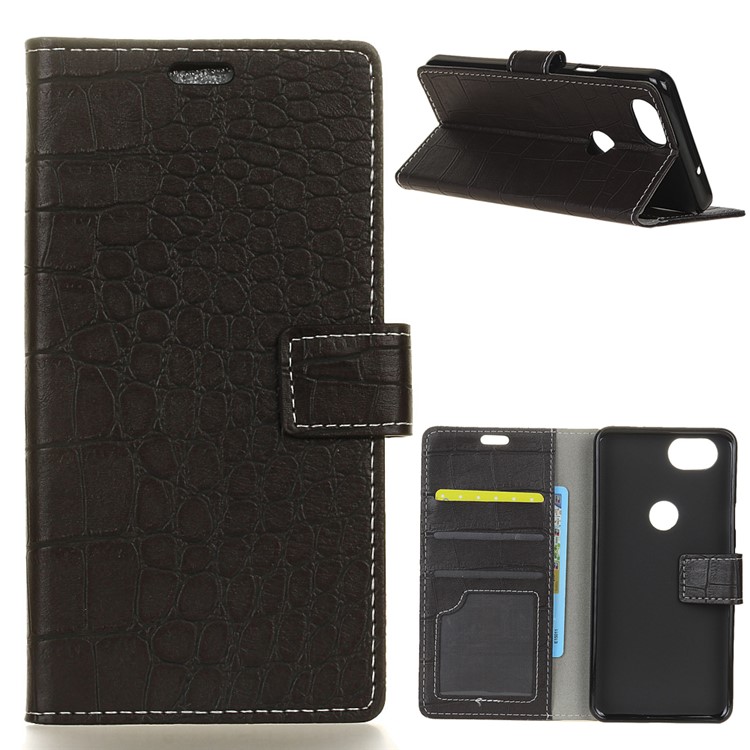For Google Pixel 3 Retro Crocodile Texture PU Leather Wallet Phone Case - Black-1