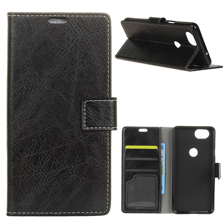 For Google Pixel 3 Vintage Crazy Horse Wallet Leather Phone Case - Black-1