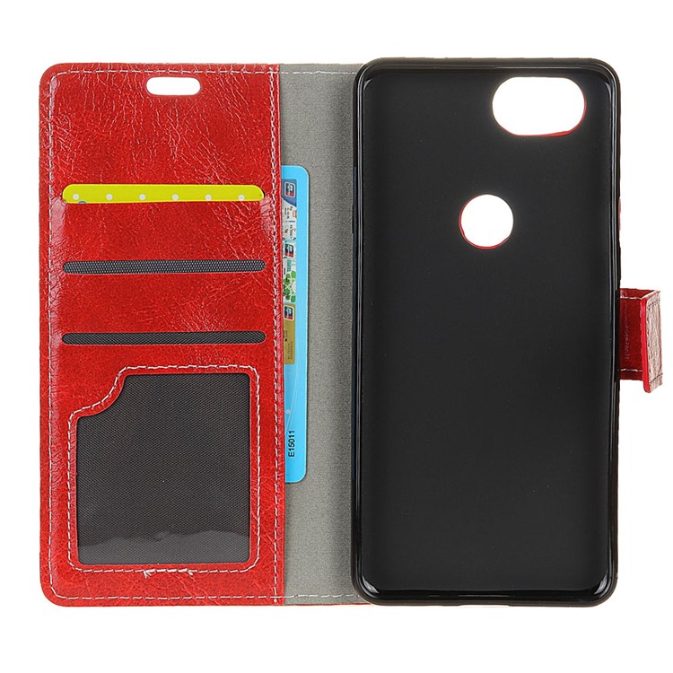 For Google Pixel 3 Vintage Crazy Horse Stand Leather Cell Phone Case - Red-3
