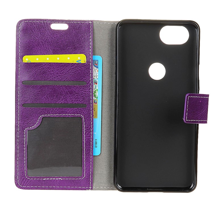 For Google Pixel 3 Vintage Crazy Horse Stand Leather Mobile Phone Case - Purple-3