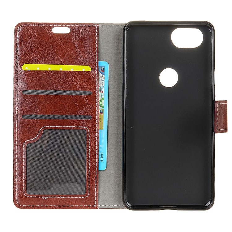 For Google Pixel 3 Vintage Crazy Horse Wallet Leather Case Protector - Brown-3