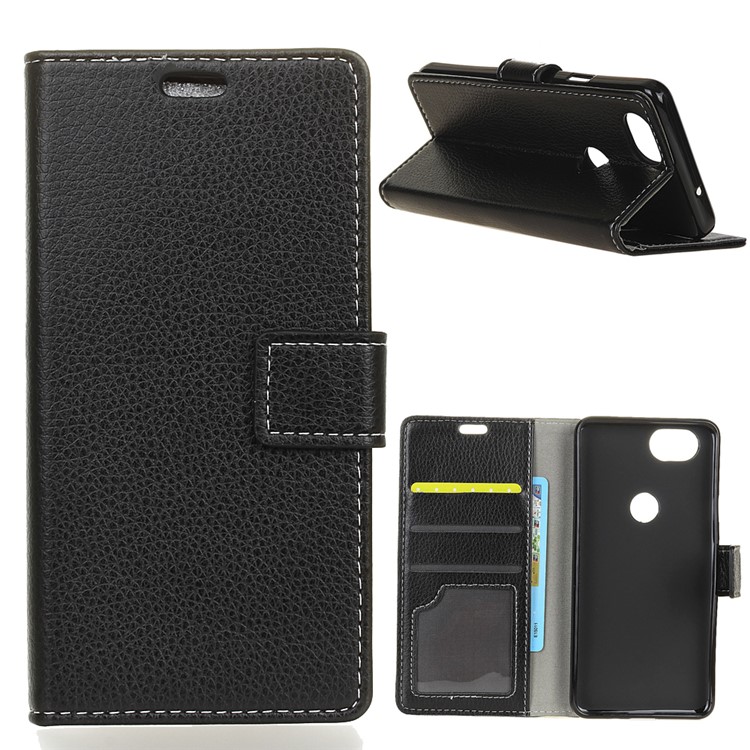 Litchi Texture PU Leather Stand Wallet Flip Shell for Google Pixel 3 - Black-1