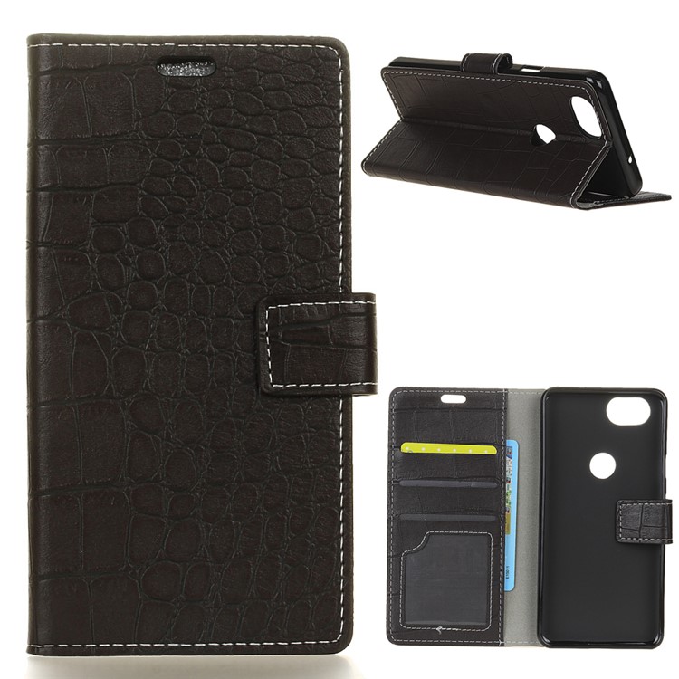 Retro Crocodile Texture PU Leather Wallet Stand Case for Google Pixel 3 XL / XL3 - Black-1