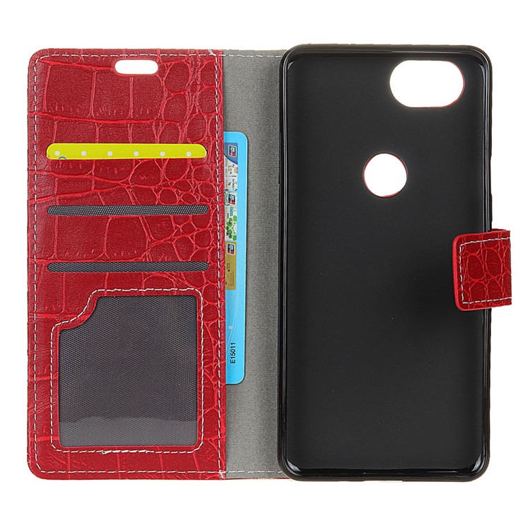 Retro Crocodile Texture PU Leather Wallet Stand Shell for Google Pixel 3 XL / XL3 - Red-3