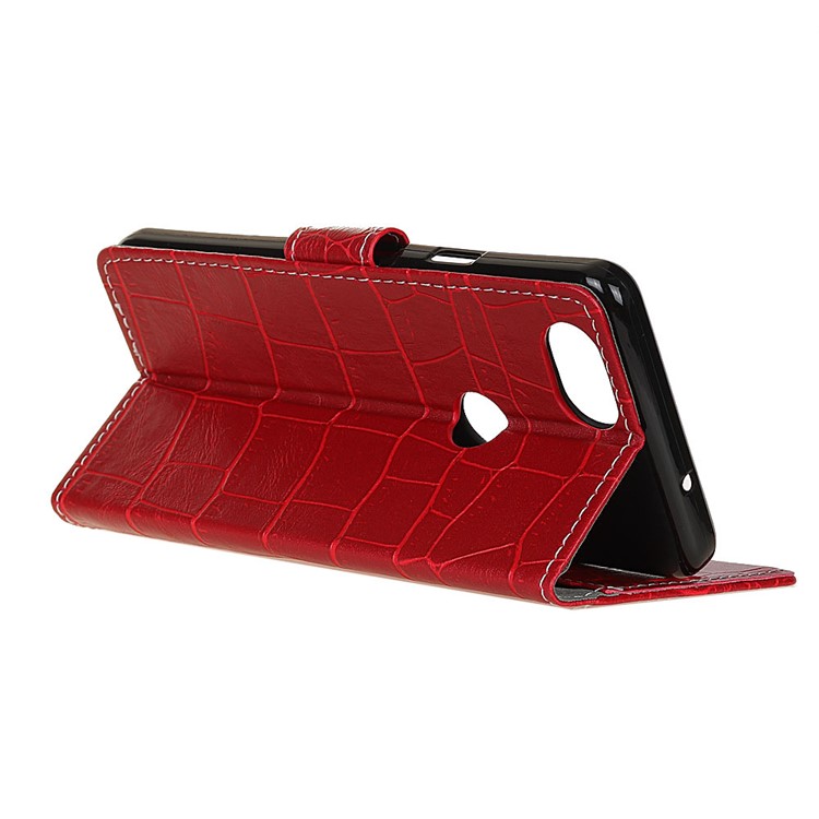 Retro Crocodile Texture PU Leather Wallet Stand Shell for Google Pixel 3 XL / XL3 - Red-4