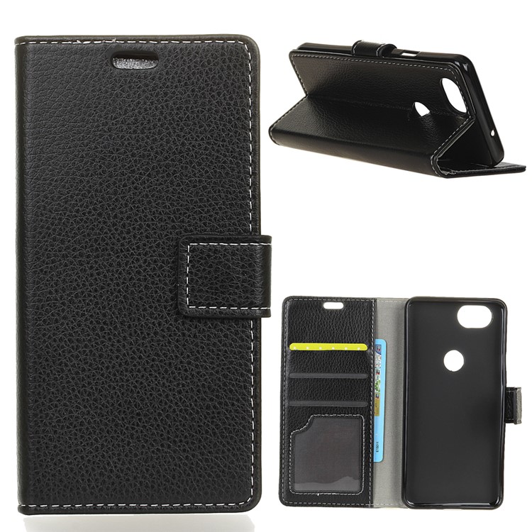 Litchi Skin PU Leather Stand Wallet Shell for Google Pixel 3 XL - Black-1