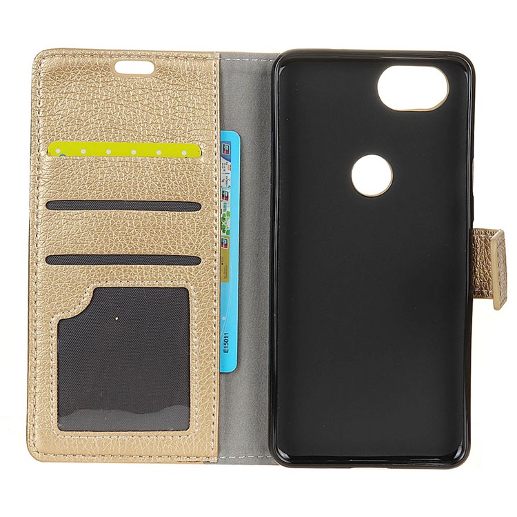 Litchi Skin Stand Wallet Leather Protection Phone Casing for Google Pixel 3 XL - Gold-3