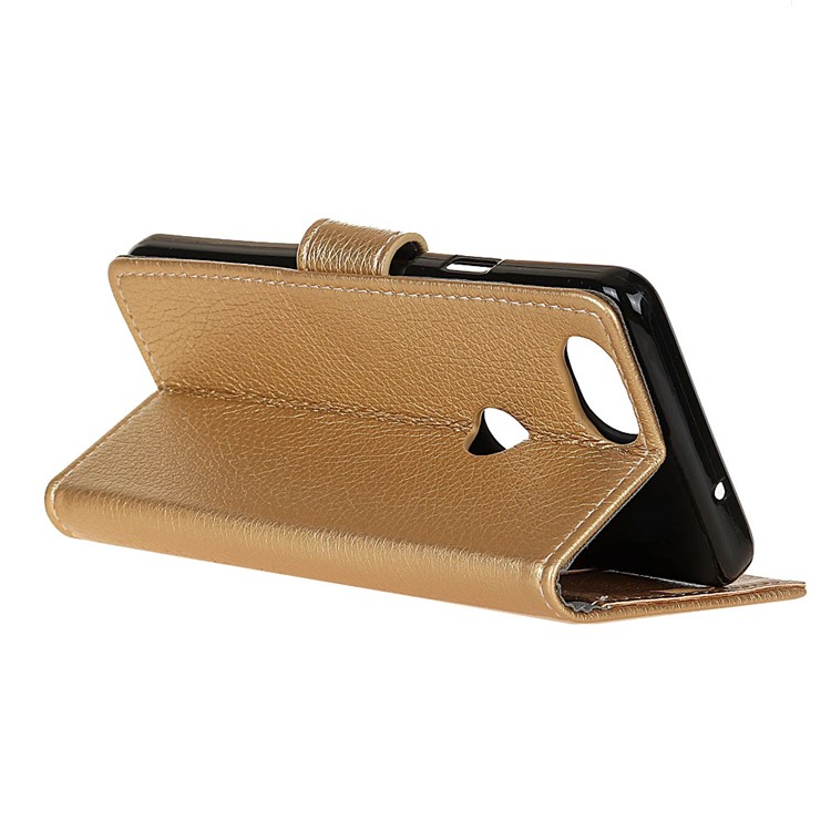 Litchi Skin Stand Wallet Leather Protection Phone Casing for Google Pixel 3 XL - Gold-4