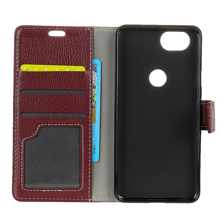 Litchi Skin PU Leather Case with Card Slots for Google Pixel 3 XL - Brown-3