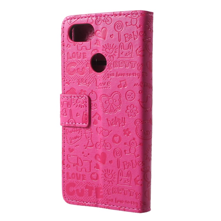 Cartoon Graffiti Flip Leather Wallet Stand Protective Mobile Case for Google Pixel 3 - Rose-2