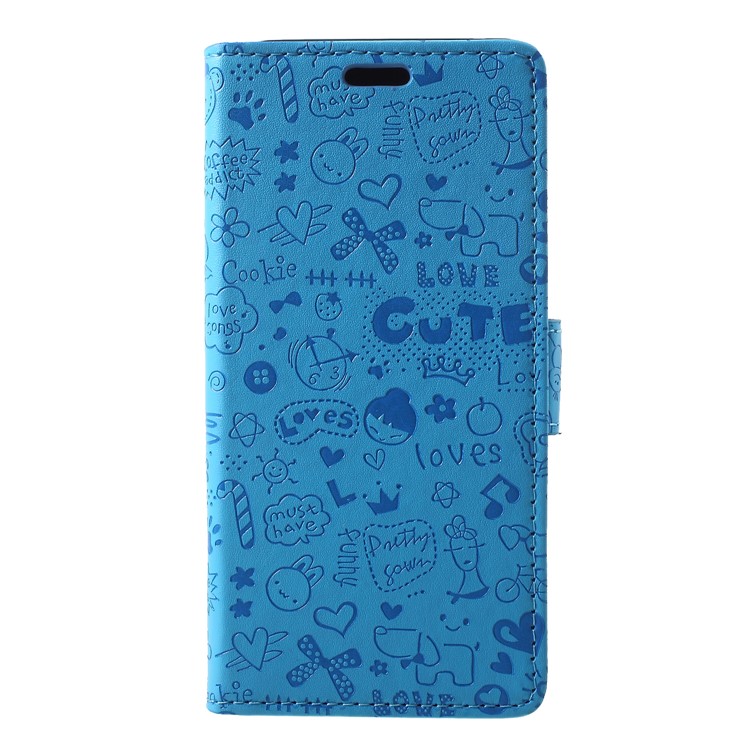 Cartoon Graffiti Flip Leather Wallet Stand Case Accessory for Google Pixel 3 - Blue-1