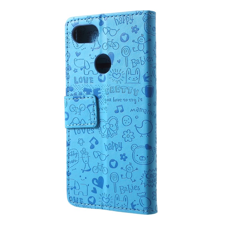 Cartoon Graffiti Flip Leather Wallet Stand Case Accessory for Google Pixel 3 - Blue-2