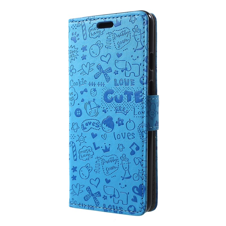 Cartoon Graffiti Flip Leather Wallet Stand Case Accessory for Google Pixel 3 - Blue-3