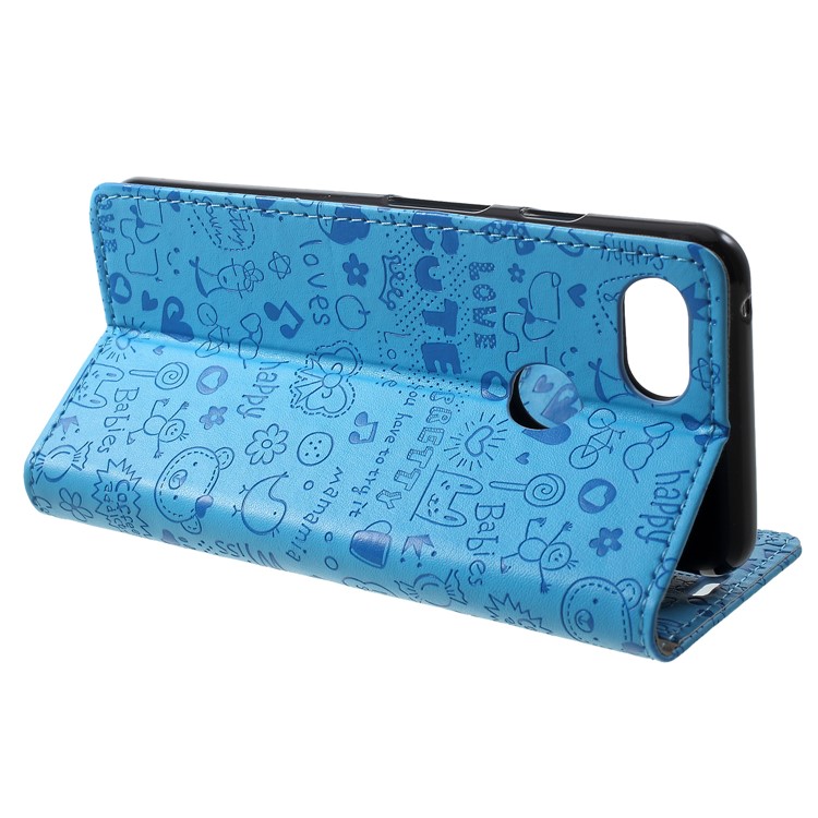 Cartoon Graffiti Flip Leather Wallet Stand Case Accessory for Google Pixel 3 - Blue-4