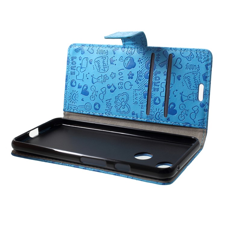 Cartoon Graffiti Flip Leather Wallet Stand Case Accessory for Google Pixel 3 - Blue-5