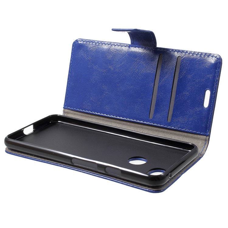 Crazy Horse Texture Wallet Stand PU Leather Mobile Phone Case for Google Pixel 3 - Blue-5