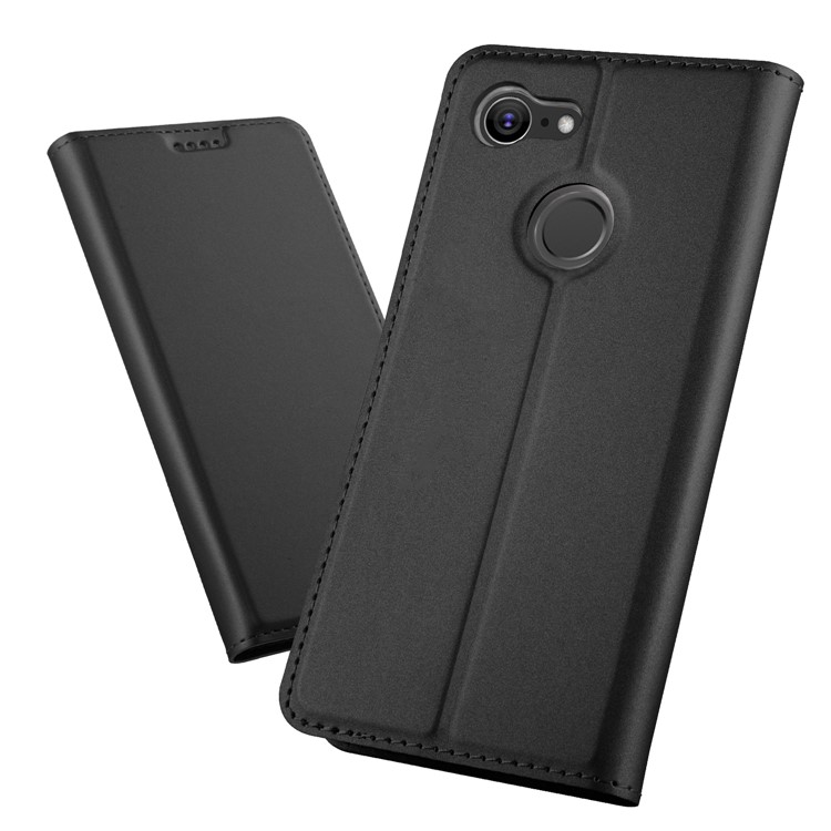 Auto-absorbed Magnetic Stand Leather Card Holder Mobile Case for Google Pixel 3 - Black-1