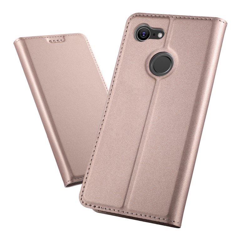 Auto-absorbed Magnetic Stand Leather Card Holder Phone Cover for Google Pixel 3 - Rose Gold-1