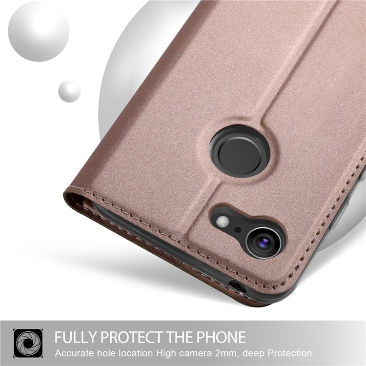 Auto-absorbed Magnetic Stand Leather Card Holder Phone Cover for Google Pixel 3 - Rose Gold-4
