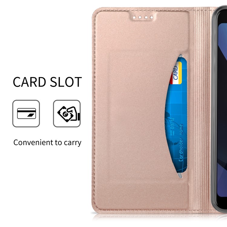 Auto-absorbed Magnetic Stand Leather Card Holder Phone Cover for Google Pixel 3 - Rose Gold-6