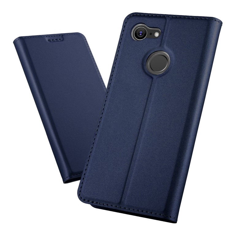Auto-absorbed Magnetic Stand Leather Card Holder Protective Shell for Google Pixel 3 - Dark Blue-1