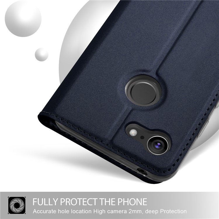 Auto-absorbed Magnetic Stand Leather Card Holder Protective Shell for Google Pixel 3 - Dark Blue-4