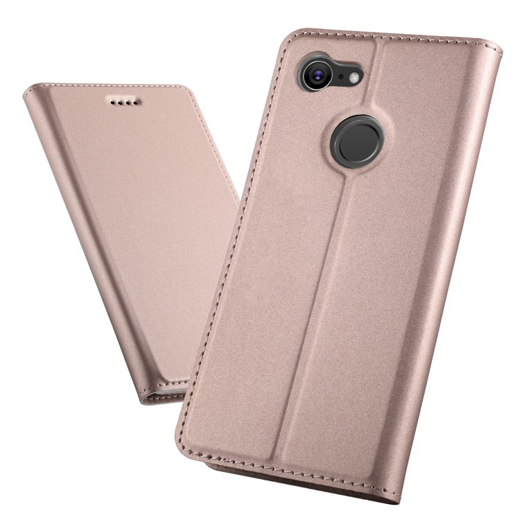 Auto-absorbed Leather Card Slot Case with Stand for Google Pixel 3 XL/XL3 - Rose Gold-1