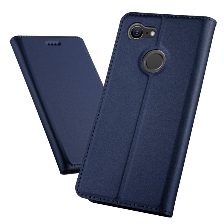 Auto-absorbed Leather Card Holder Shell with Stand for Google Pixel 3 XL/XL3 - Dark Blue-1