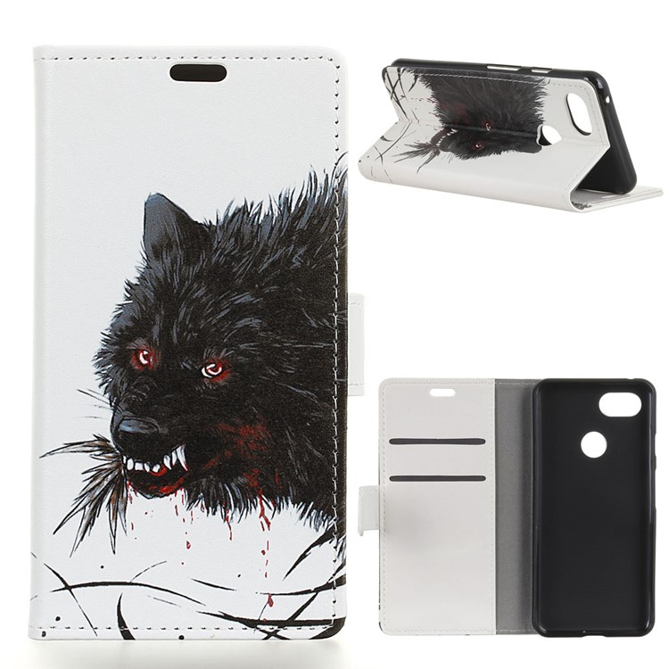 Pattern Printing Wallet Leather Stand Case for Google Pixel 3 - Black Wolf-1