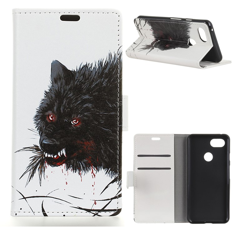 Pattern Printing Stand Leather Wallet Phone Case for Google Pixel 3 XL / XL3 - Bloody Wolf-1