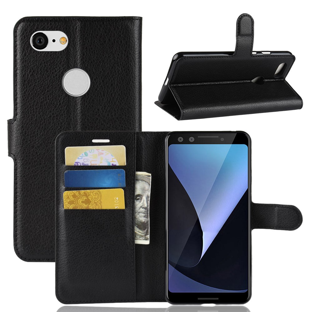 Litchi Texture Wallet Stand Leather Flip Case for Google Pixel 3 - Black-1