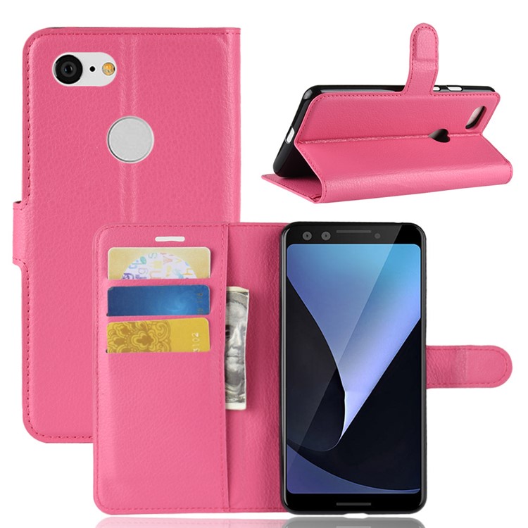 Litchi Texture Wallet Stand Leather Folio Case for Google Pixel 3 - Rose-1