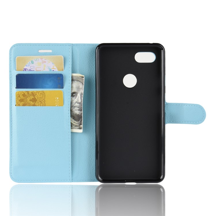 Litchi Texture Leather Wallet Stand Flip Case Accessory for Google Pixel 3 - Blue-3