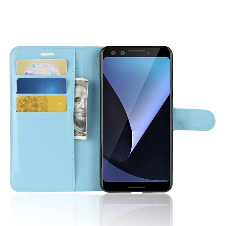 Litchi Texture Leather Wallet Stand Flip Case Accessory for Google Pixel 3 - Blue-4