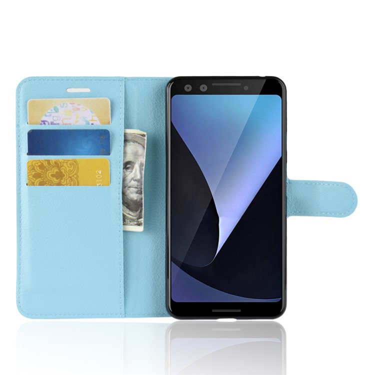 Litchi Textur Leder Brieftasche Ständer Flip Case Accessoire Für Google Pixel 3 - Blau-4