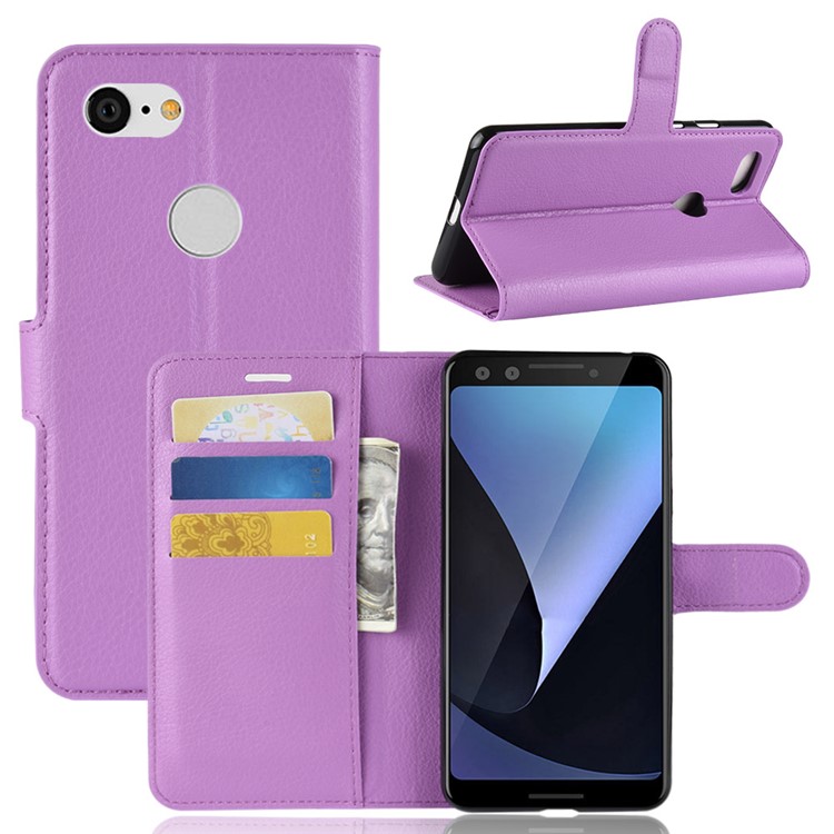 Litchi Texture Wallet Stand Leather Protection Magnetic Shell Case for Google Pixel 3 - Purple-1