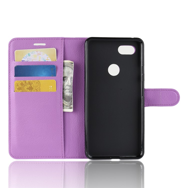 Litchi Texture Wallet Stand Leather Protection Magnetic Shell Case for Google Pixel 3 - Purple-3