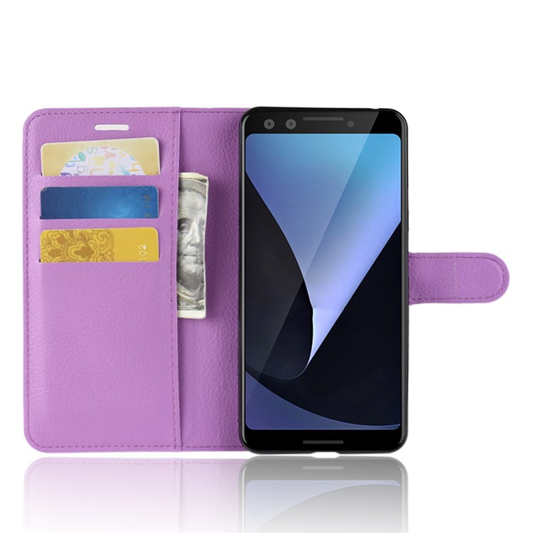 Litchi Texture Wallet Stand Leather Protection Magnetic Shell Case for Google Pixel 3 - Purple-4