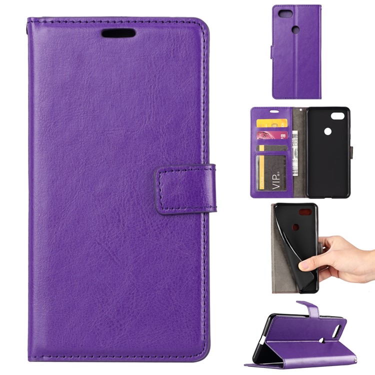 Crazy Horse Texture Wallet Stand Leather Mobile Phone Case for Google Pixel 3 XL / XL3 - Purple-1