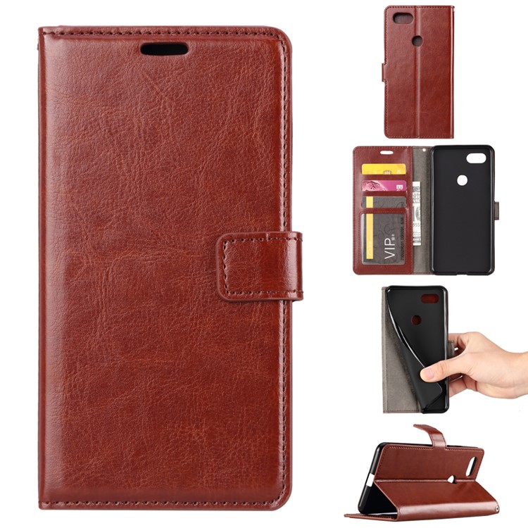 Crazy Horse Texture Wallet Stand Leather Case Accessory for Google Pixel 3 - Brown-1
