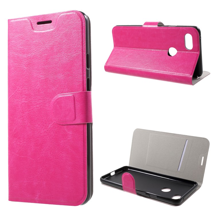 Crazy Horse Texture Stand Leather Card Holder Mobile Case (Built-in Steel Sheet) for Google Pixel 3 XL/XL3 - Rose-1