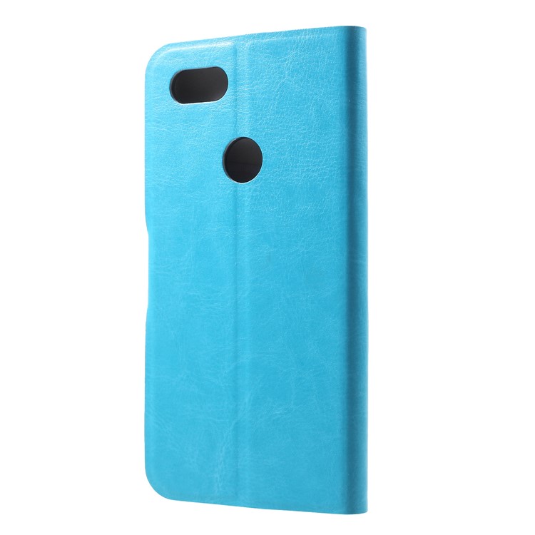 Crazy Horse Texture Stand Leather Card Holder Cell Phone Case (Built-in Steel Sheet) for Google Pixel 3 XL/XL3 - Blue-2