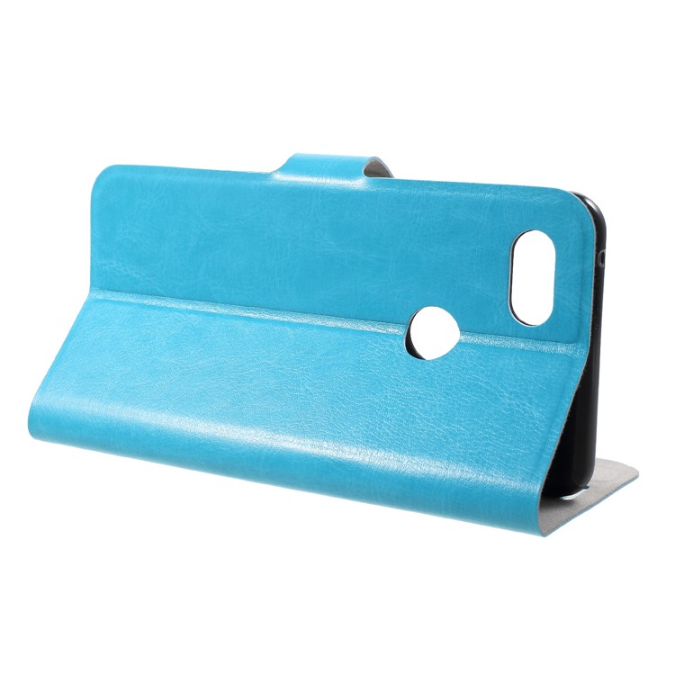 Crazy Horse Texture Stand Leather Card Holder Cell Phone Case (Built-in Steel Sheet) for Google Pixel 3 XL/XL3 - Blue-4