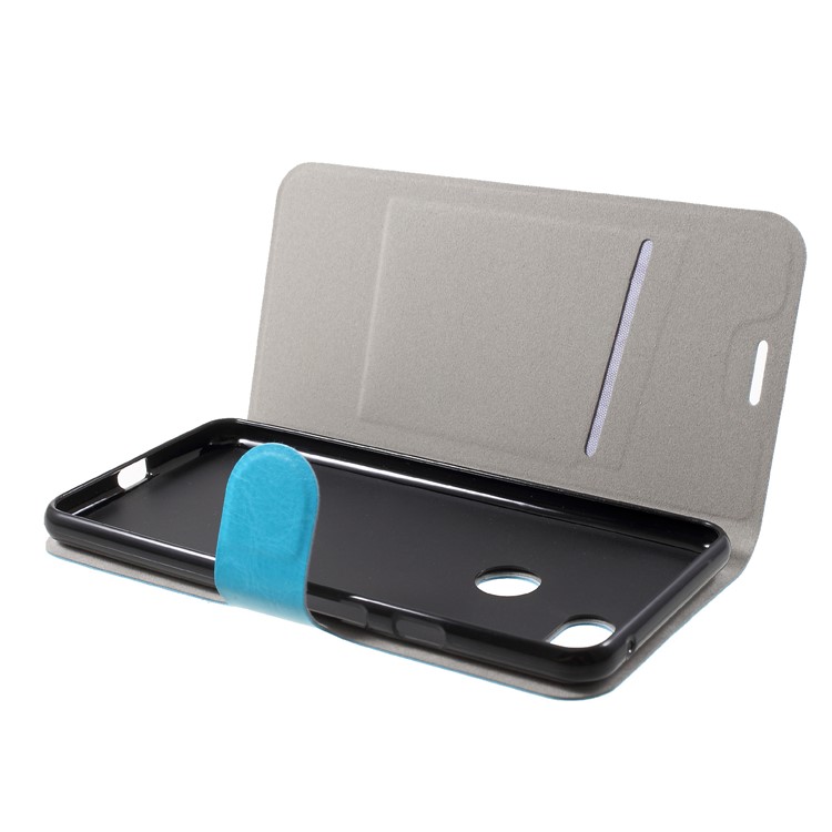 Crazy Horse Texture Stand Leather Card Holder Cell Phone Case (Built-in Steel Sheet) for Google Pixel 3 XL/XL3 - Blue-5