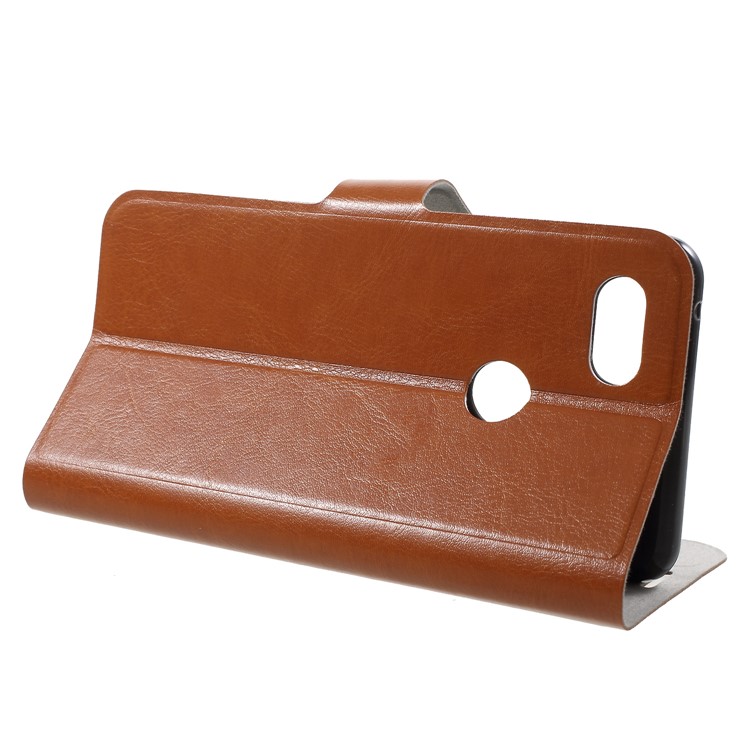 Crazy Horse Texture Stand Leather Card Holder Protective Case (Built-in Steel Sheet) for Google Pixel 3 XL/XL3 - Brown-4