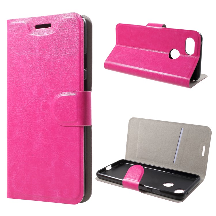 For Google Pixel 3 Crazy Horse Texture Stand Leather Card Holder Mobile Casing - Rose-1