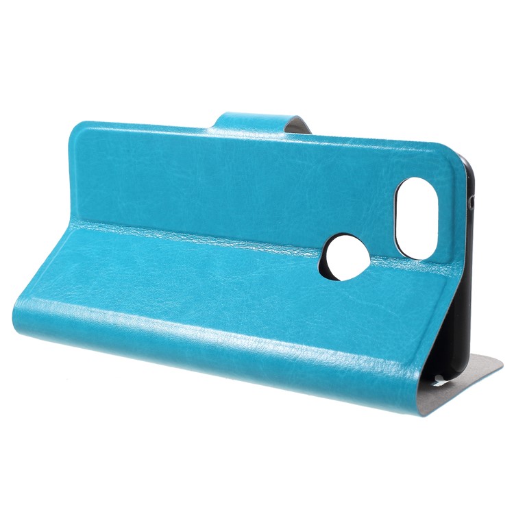 For Google Pixel 3 Crazy Horse Texture Stand Leather Card Holder Mobile Cover - Blue-4