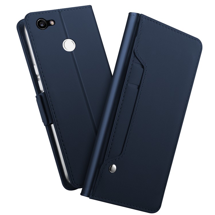 Carteira De Couro PU Stand Shell Com Titular Do Cartão E Espelho De Maquiagem Para O Google Pixel 3 - Azul Escuro-1